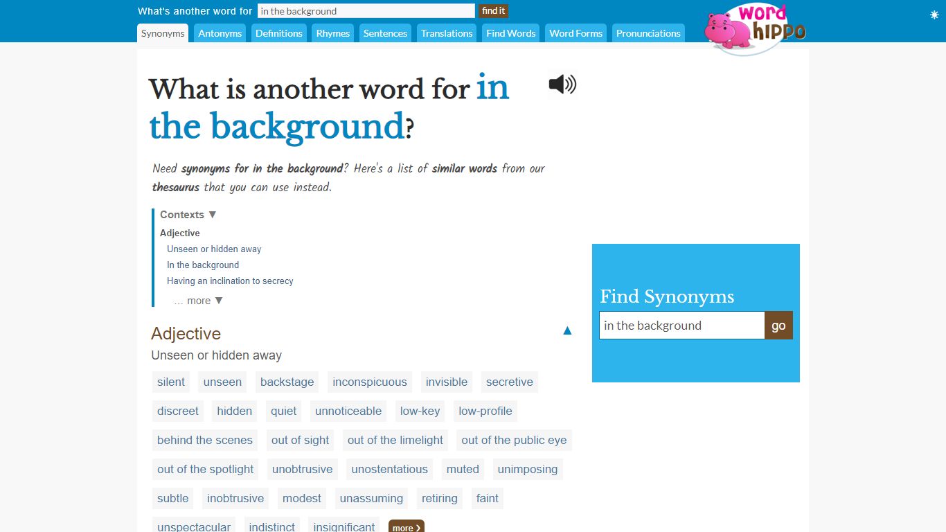 What is another word for "in the background"? - WordHippo