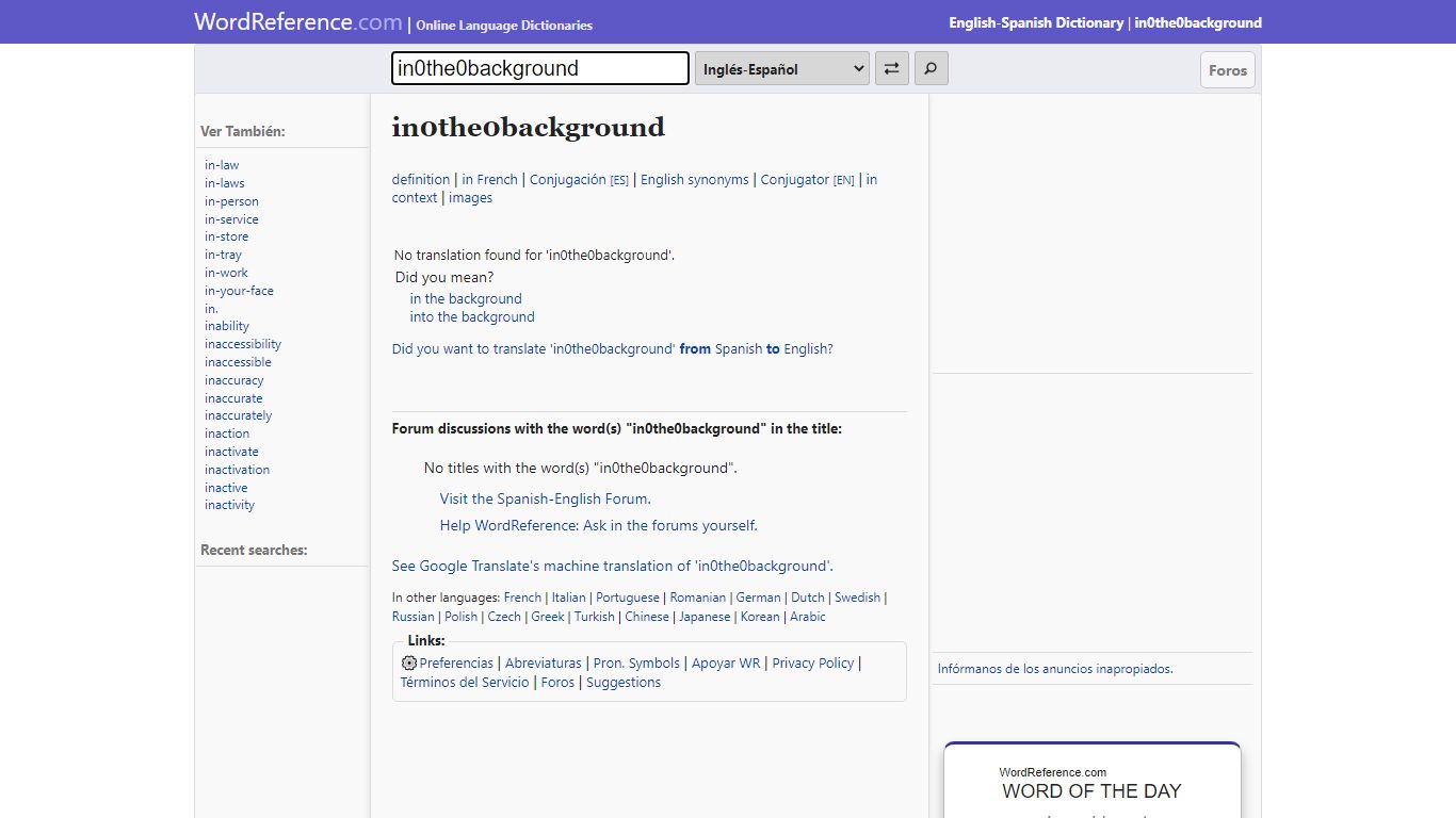 in the background - English-Spanish Dictionary - WordReference.com