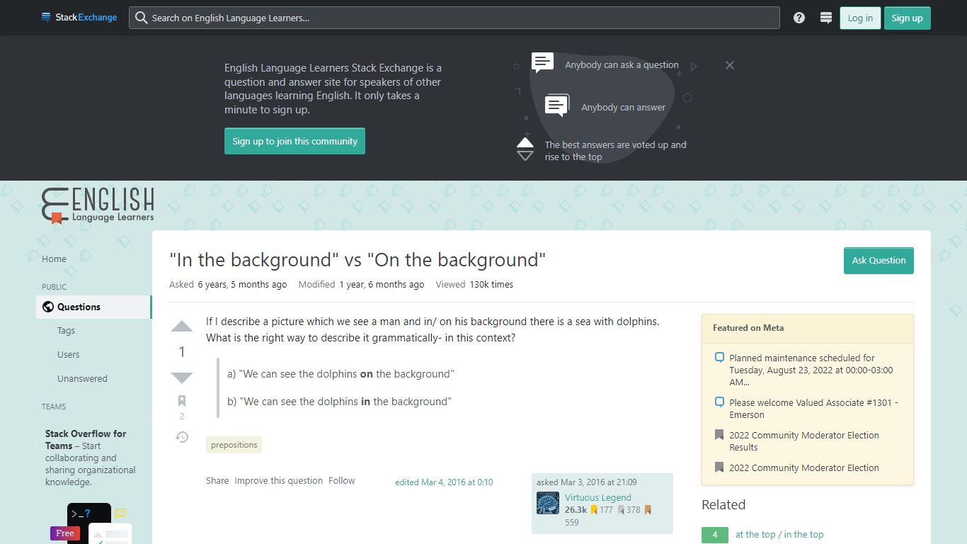 prepositions - "In the background" vs "On the background" - English ...